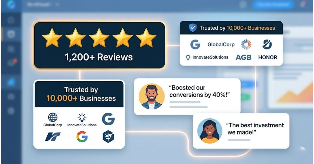 Here is a visual collection of the types of trust signals—like 5-star ratings, testimonials, and verified badges—that persuade new customers..jpg